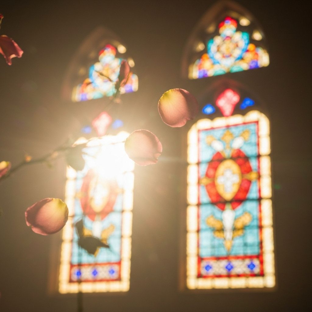 Ethereal dawn light filtering through sacred space